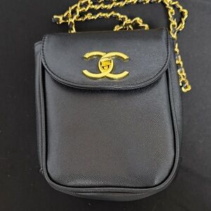 CC Black Leather Chain Bag